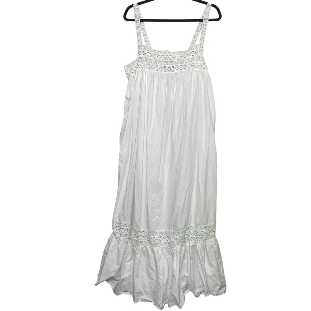 J. Crew Athena Maxi Dress 100% Cotton Poplin Cottagecore Eyelet Lace Sz XL *Flaw